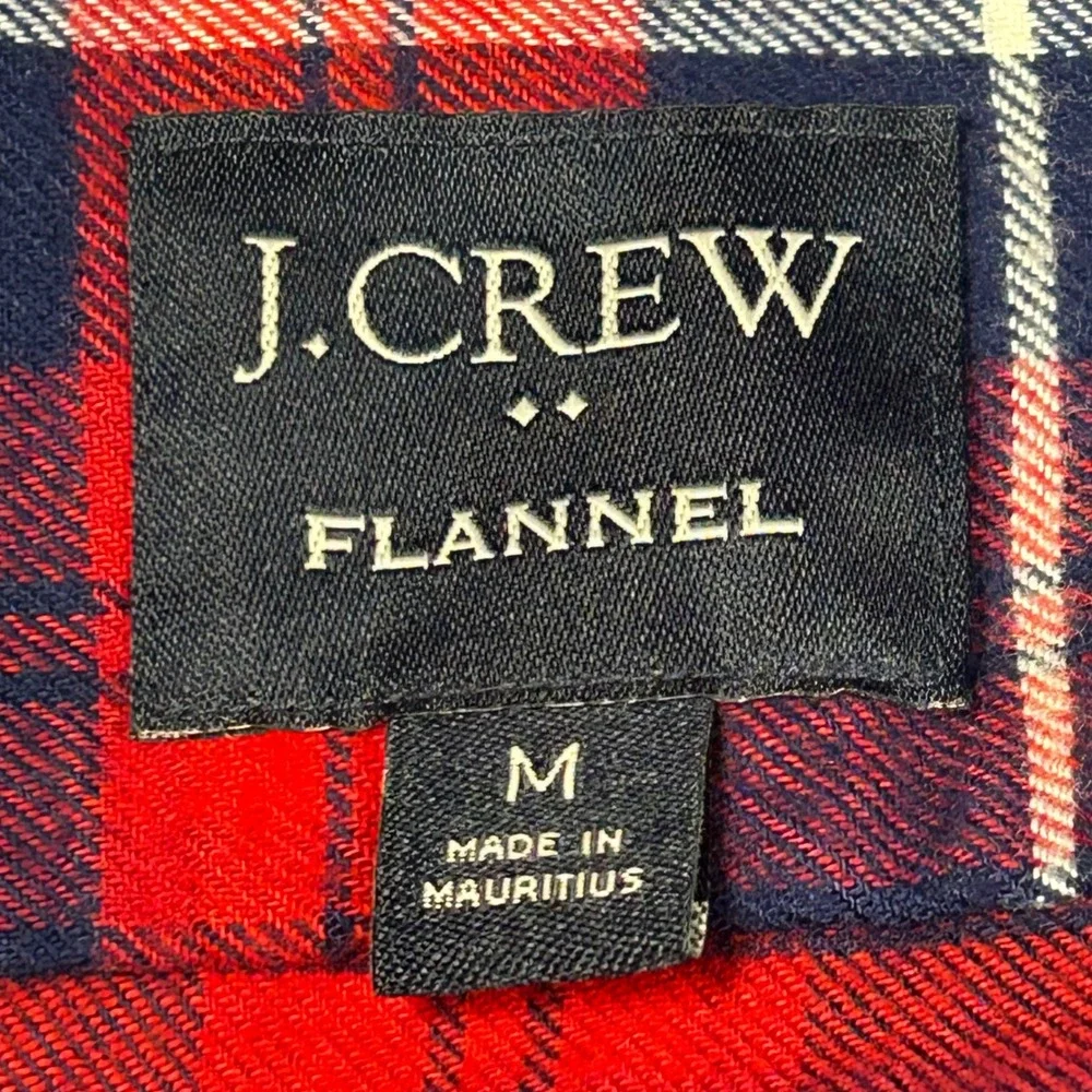 J Crew Mens Flannel Shirt Sz M Button Up Red Navy Plaid Heritage Classic Country